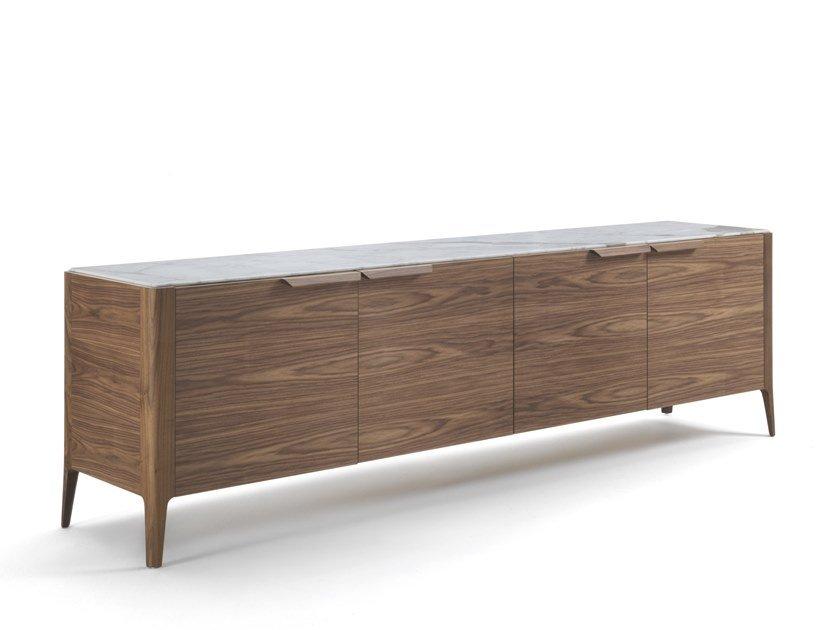 Walnut sideboard with doors and marble top | Atlante 4 by Porada