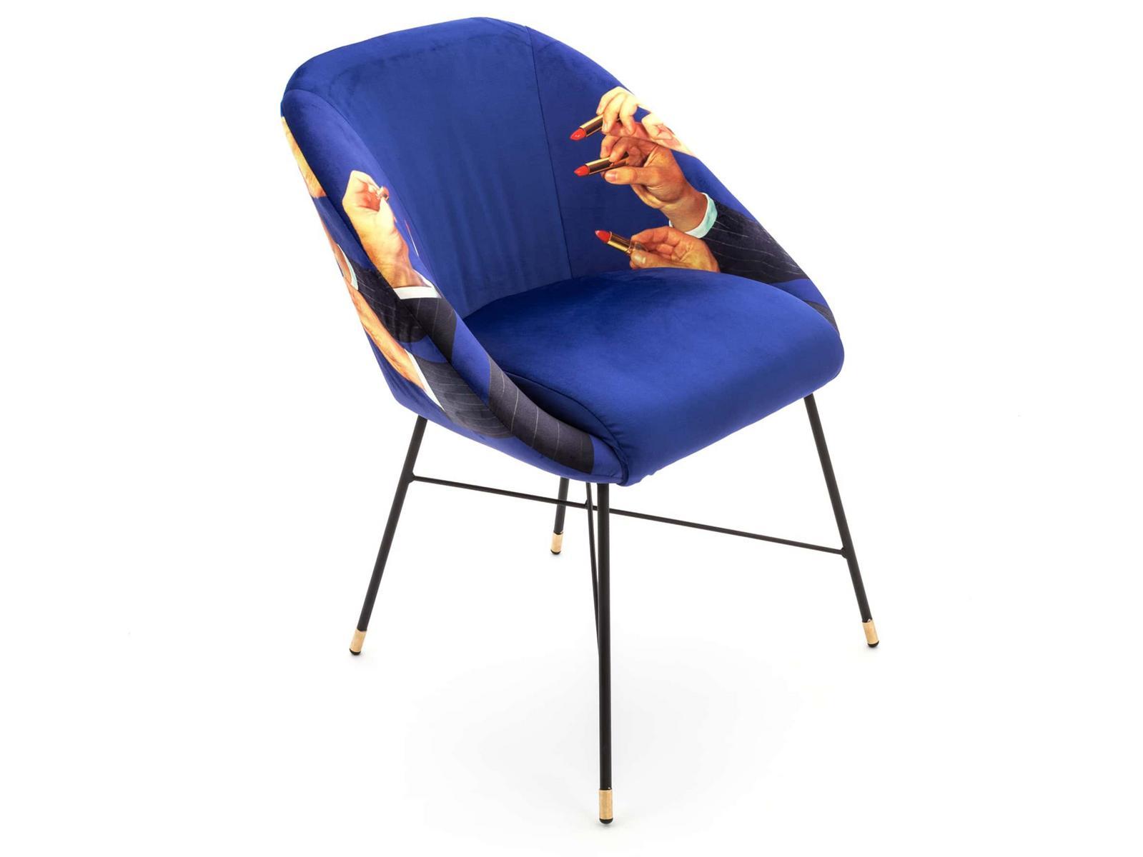 Upholstered fabric chair with armrests | Lipsticks by Seletti