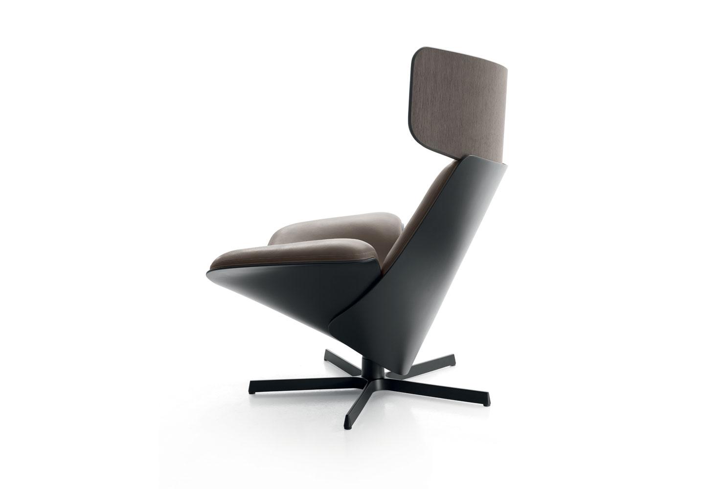 Swivel armchair with 5-spoke base with headrest | Almora by B&B Italia