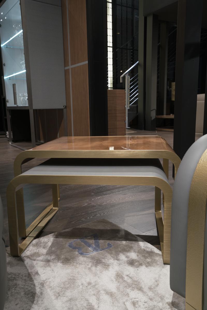 Metal side table with walnut top and leather top | Dea Twin Set by Bruno Zampa
