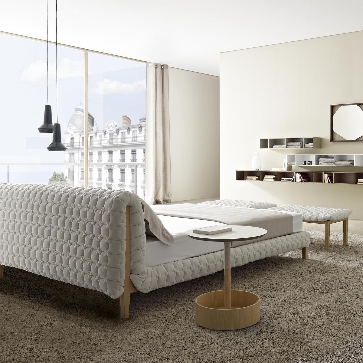 Fabric double bed with upholstered headboard | Ruché by Ligne Roset