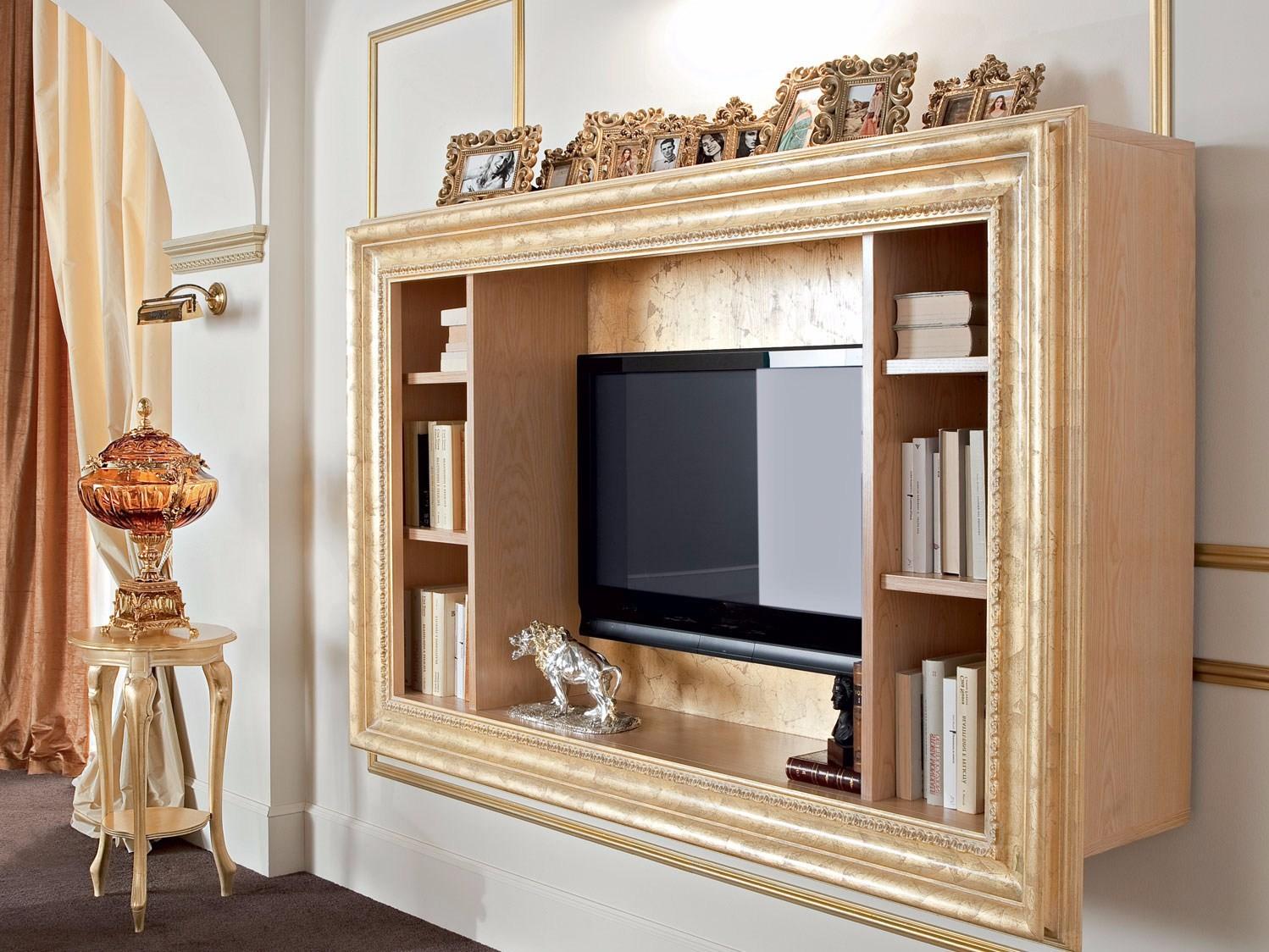 Open wall-mounted bookcase with TV stand | 13131 by Modenese Gastone