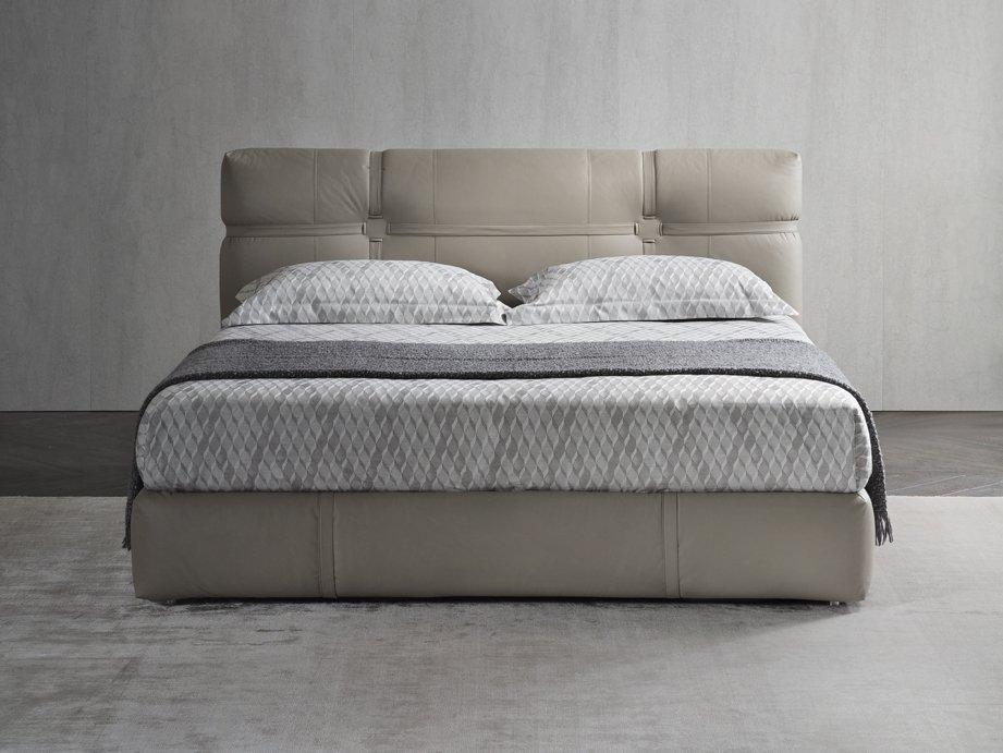 Upholstered leather double bed | New Bond by Flou