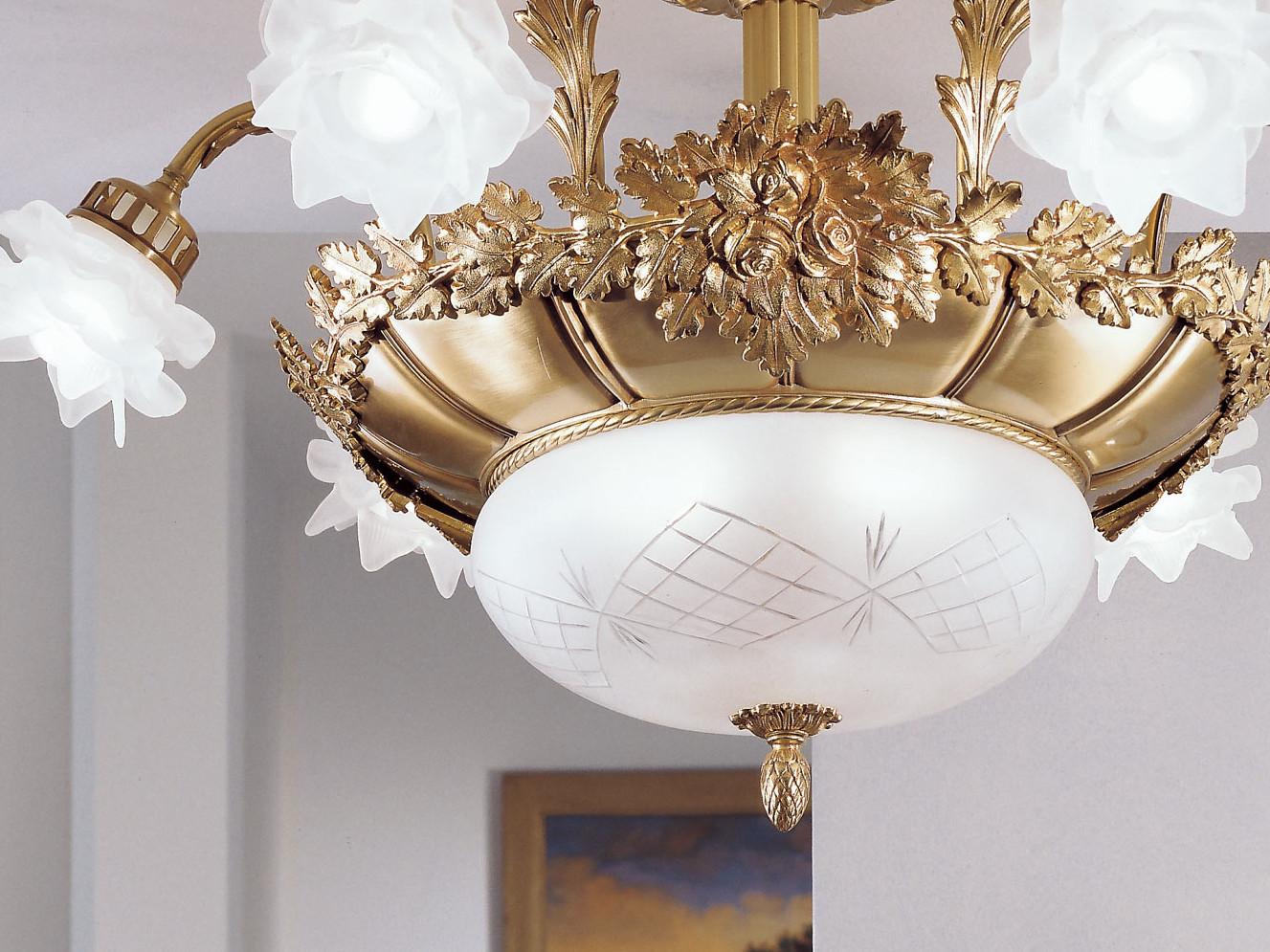 Antique brass chandelier with glass | Rose 700/6+2sf by Possoni Illuminazione