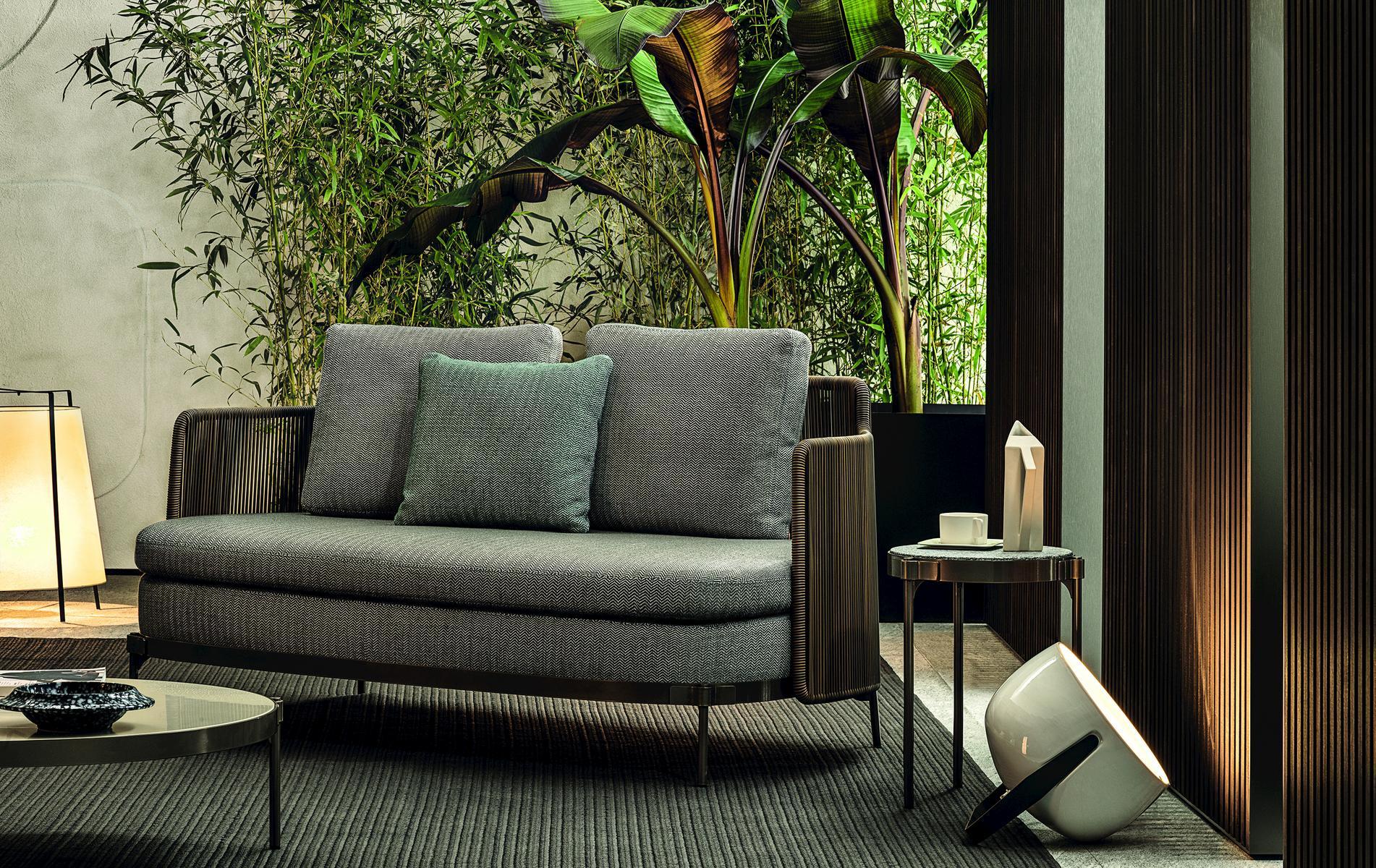 Round stone garden side table | Tape Cord Outdoor by Minotti