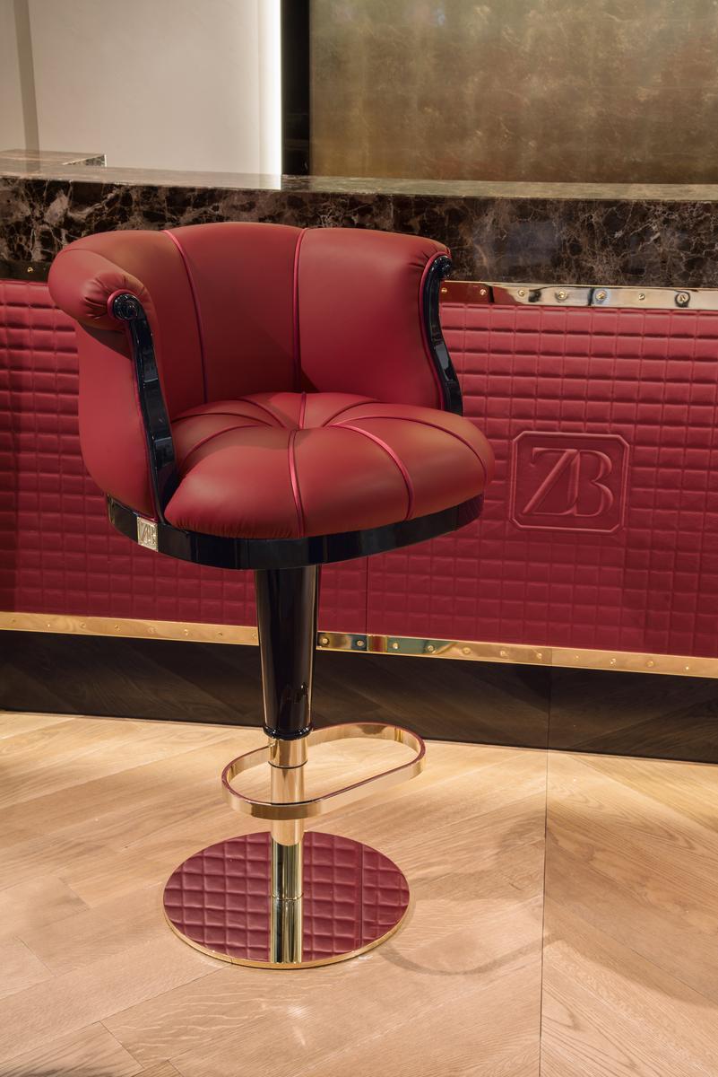 High leather barstool with footrest | Flower by Bruno Zampa