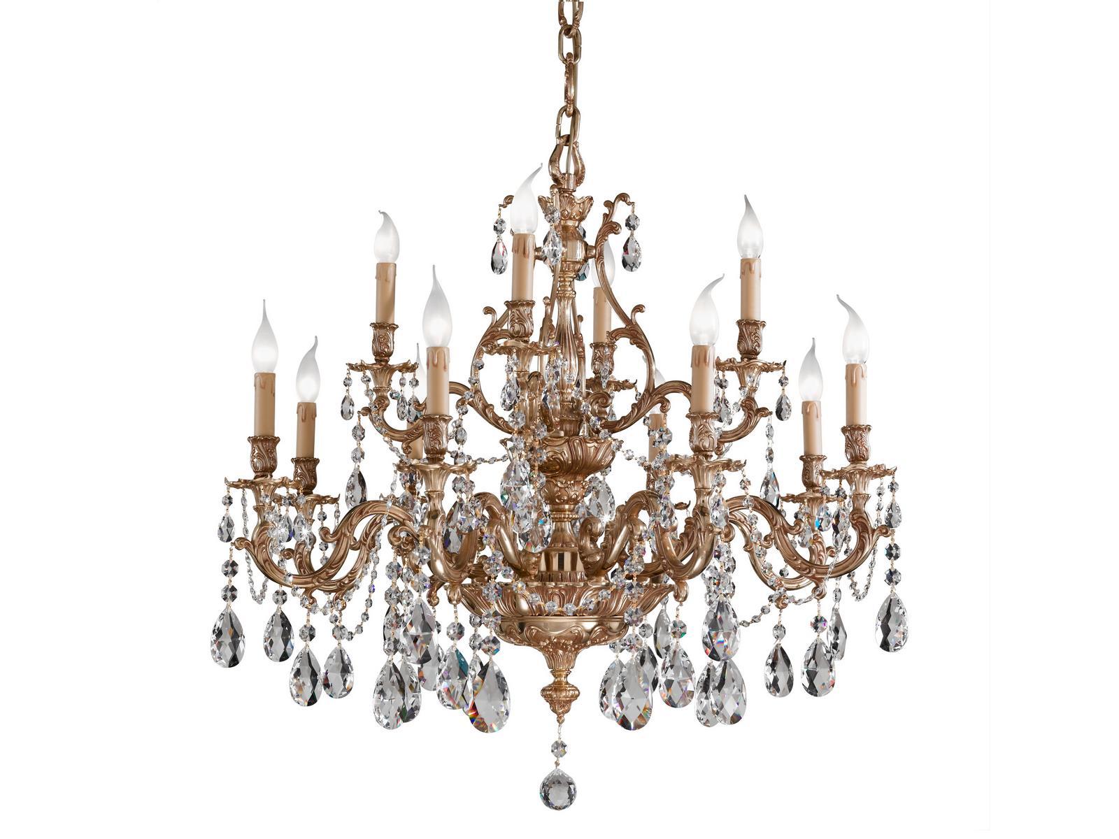 French Gold chandelier with Schoeler Crystals | Versailles 093/8+4-sh/g by Possoni Illuminazione