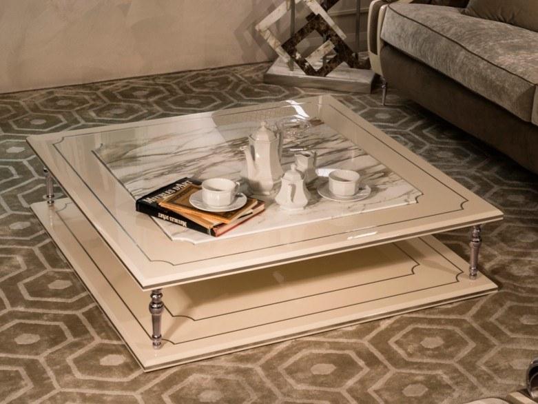 Low metal and Calacatta marble coffee table | Lalique by Mantellassi 1926