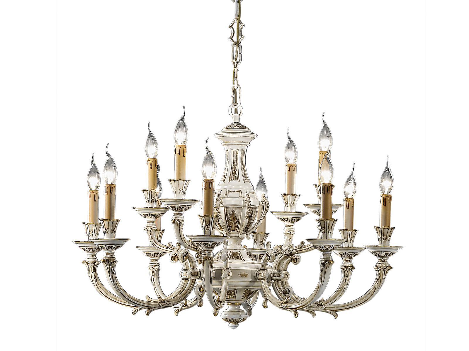 Antique white and gold chandelier | Windsor 888/8+4-091 by Possoni Illuminazione