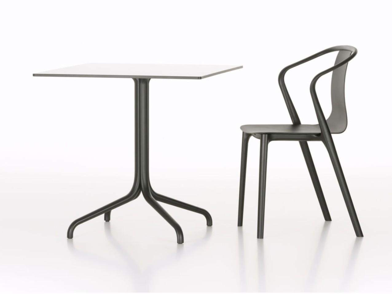 Square table with steel base and wooden top | Belleville by Vitra