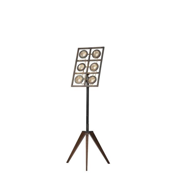 Acid etched brass and oak floor lamp with tripod | Totò by Mantellassi 1926