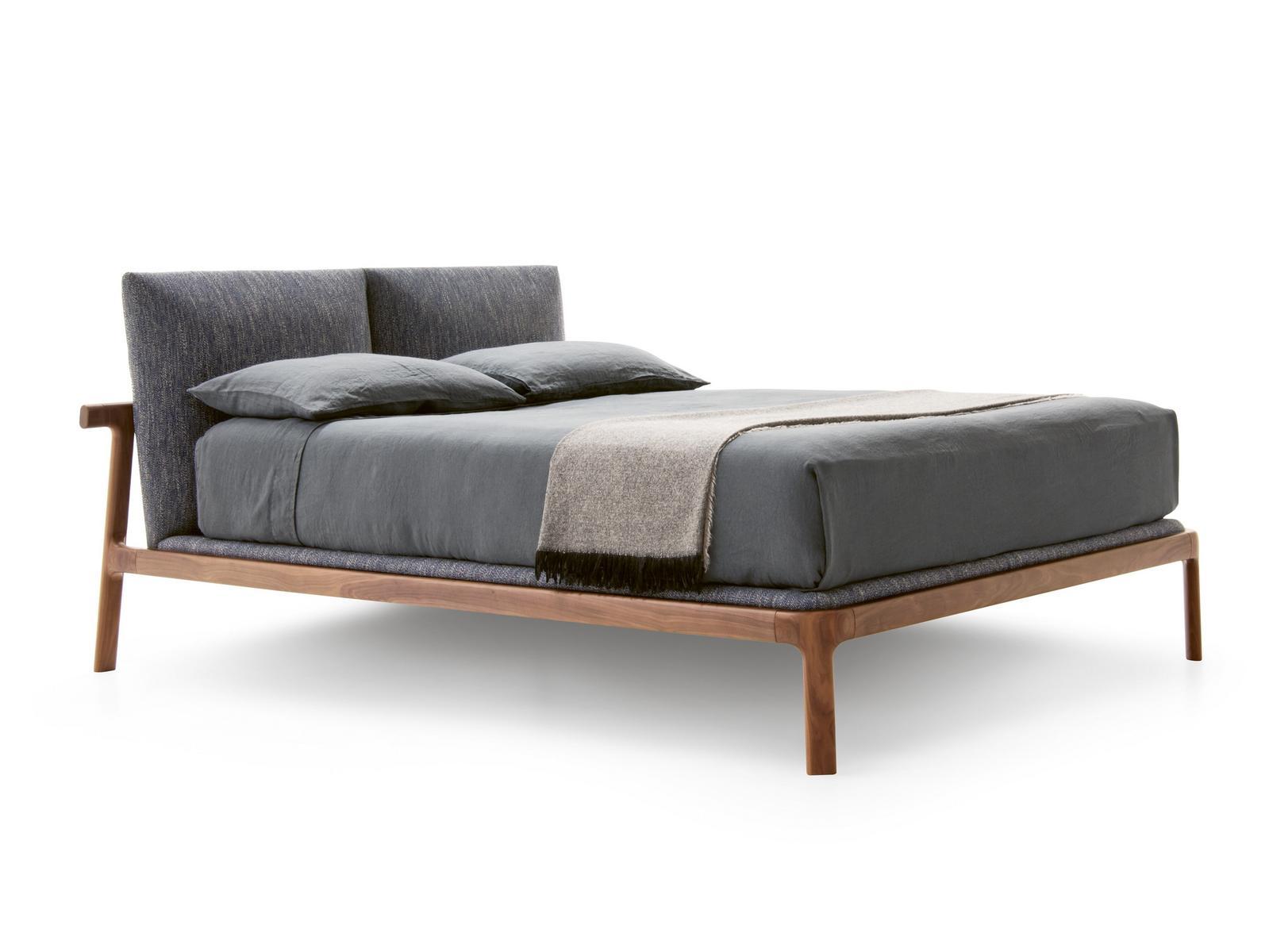 Ash double bed with upholstered headboard | Fushimi by Pianca
