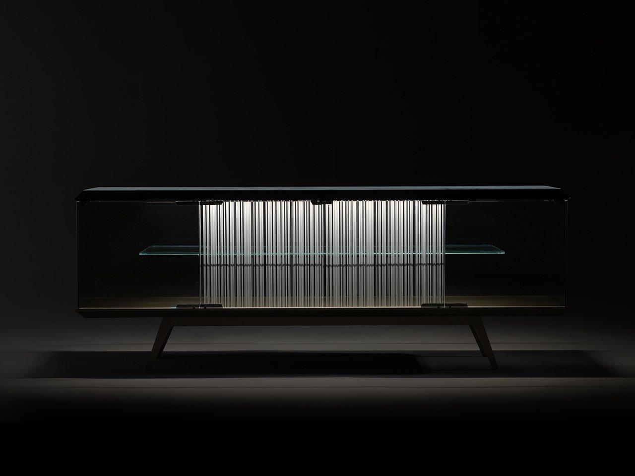 Glass sideboard with doors with integrated lighting | London by Reflex