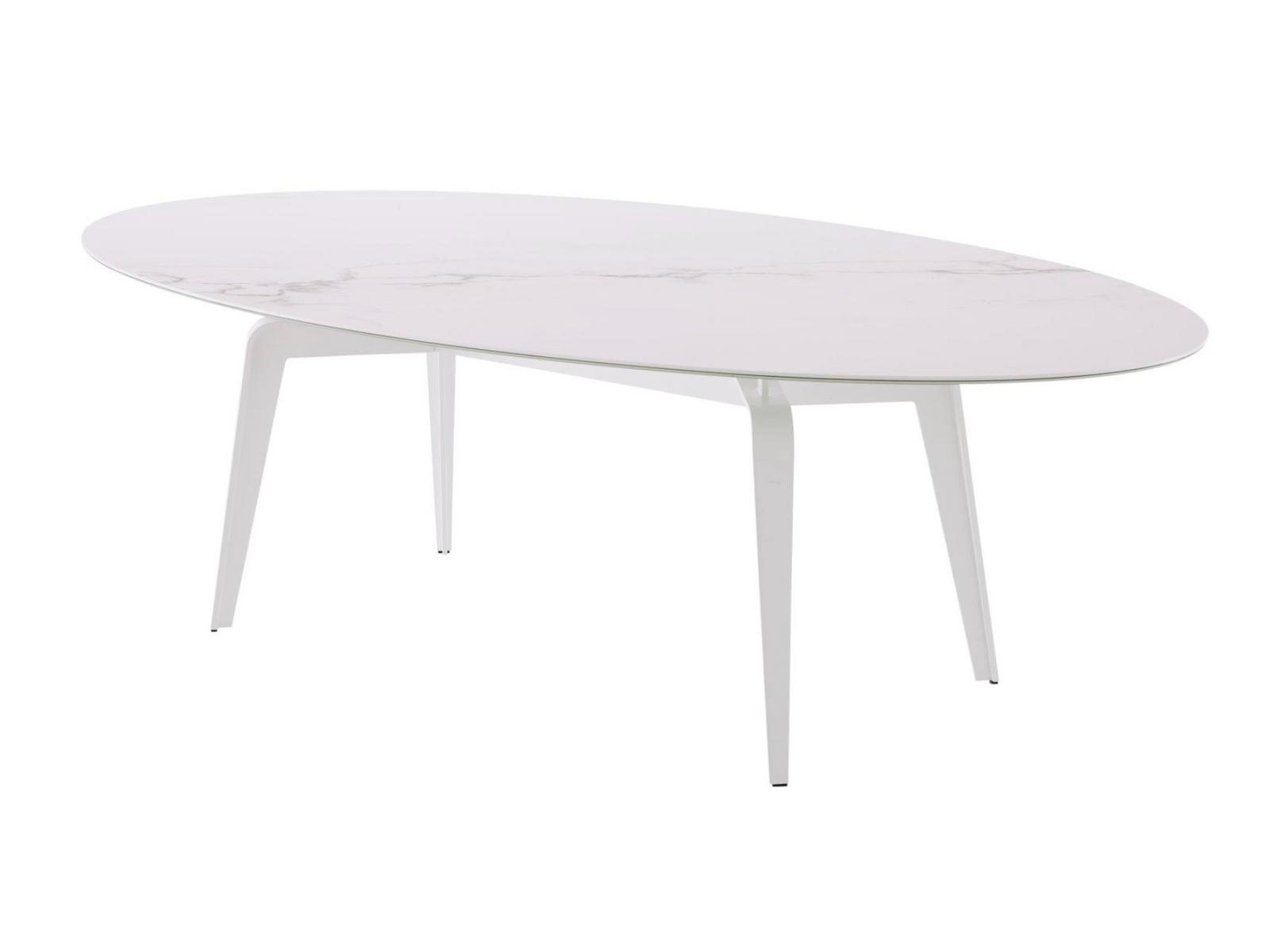 Oval dining table with porcelain stoneware top marble effect | Odessa by Ligne Roset