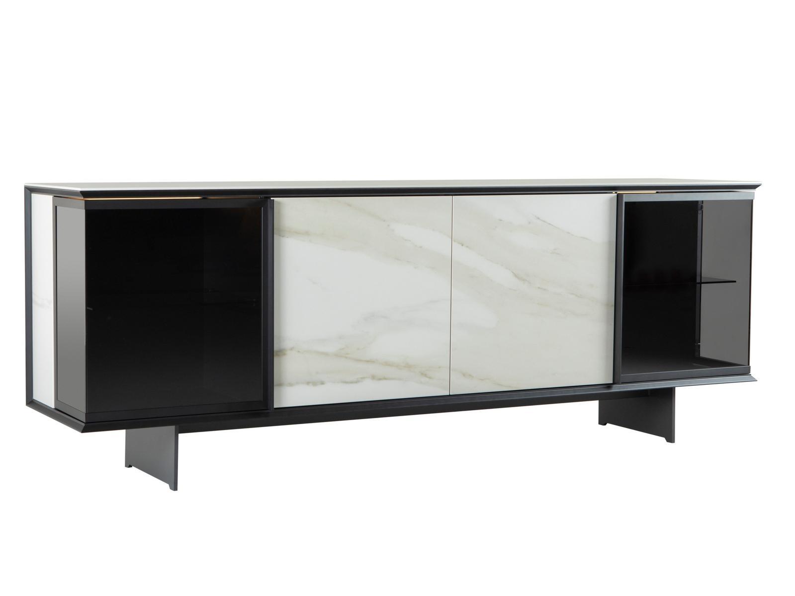 Sideboard in glass and porcelain stoneware with hinged doors | Aira by Tonin Casa