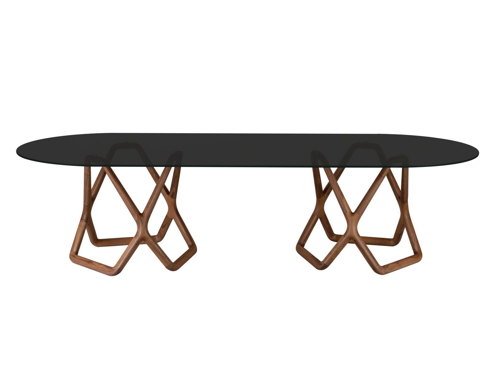 Oval glass table and walnut base | Big York by Tonin Casa