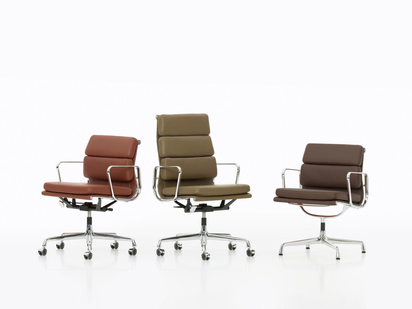 Leather chair with 4-spoke base with armrests | Ea 207 by Vitra