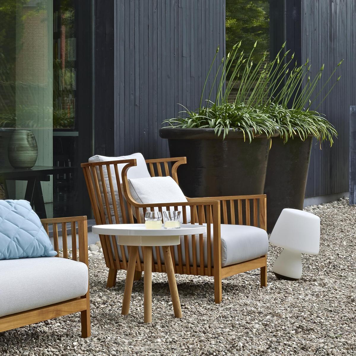 Upholstered teak garden armchair with armrests | Elizabeth Teck by Ligne Roset