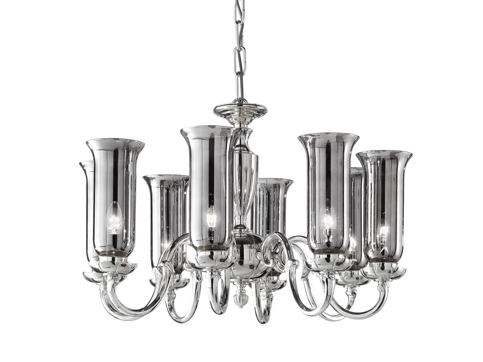 Polished nickel chandelier with platinum glass | Oscar 180/8 by Possoni Illuminazione