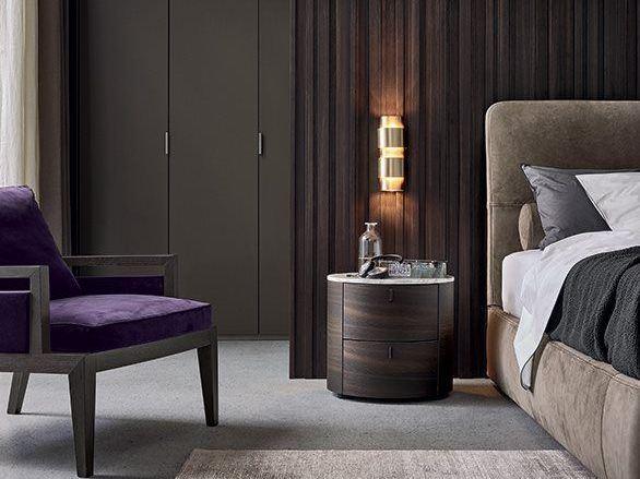 Wood veneer bedside table with drawers | Onda by Poliform