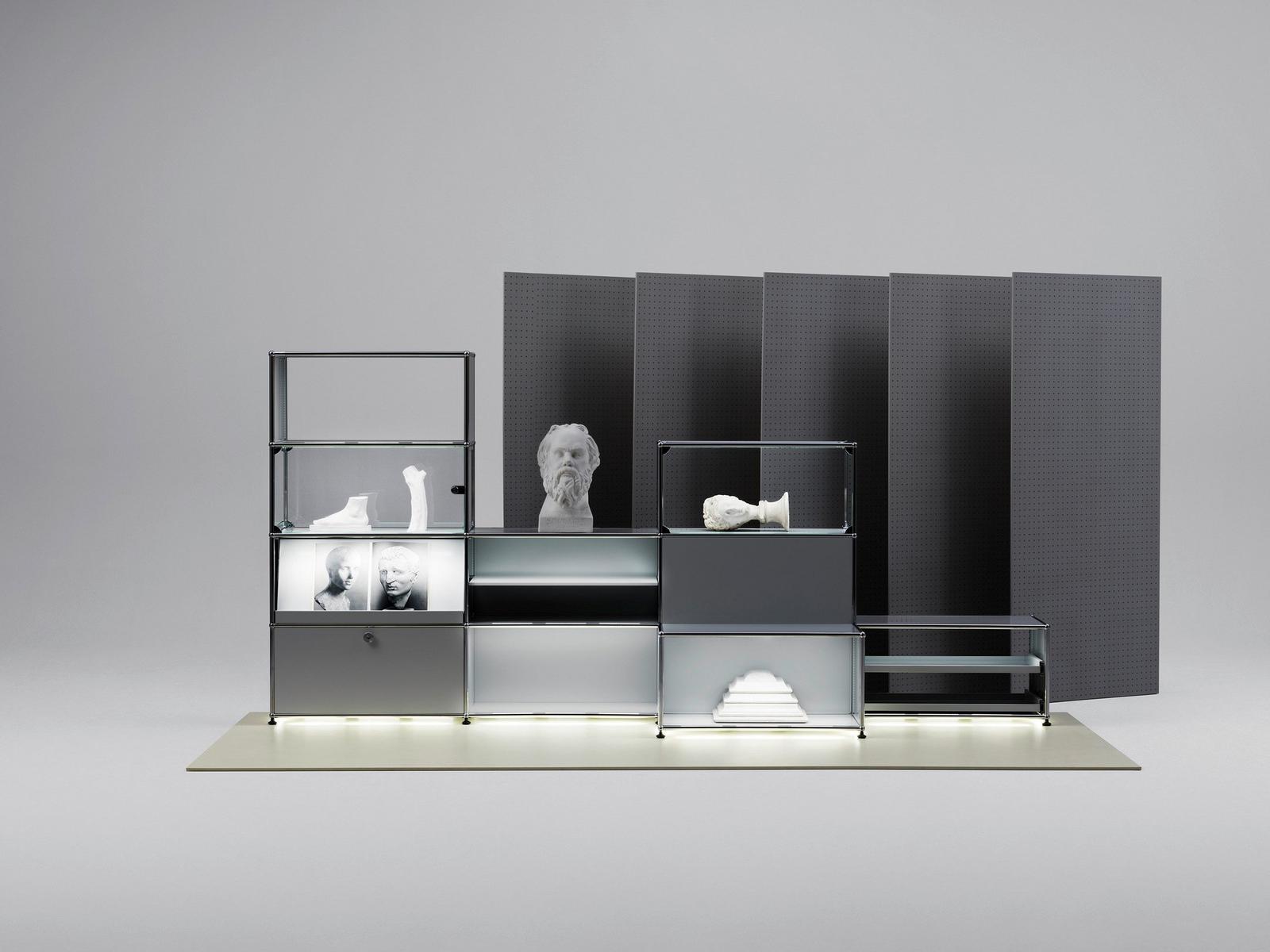 Modular shelving unit with built-in lights | Haller E by USM