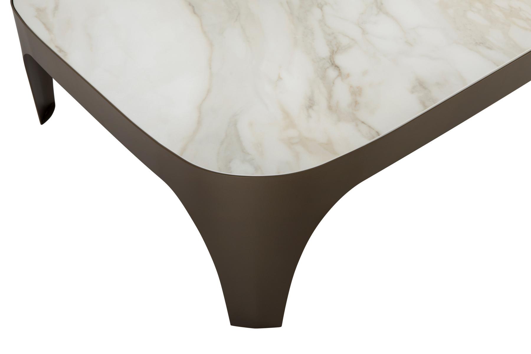 Square steel coffee table and porcelain stoneware top | Modì by Tonin Casa