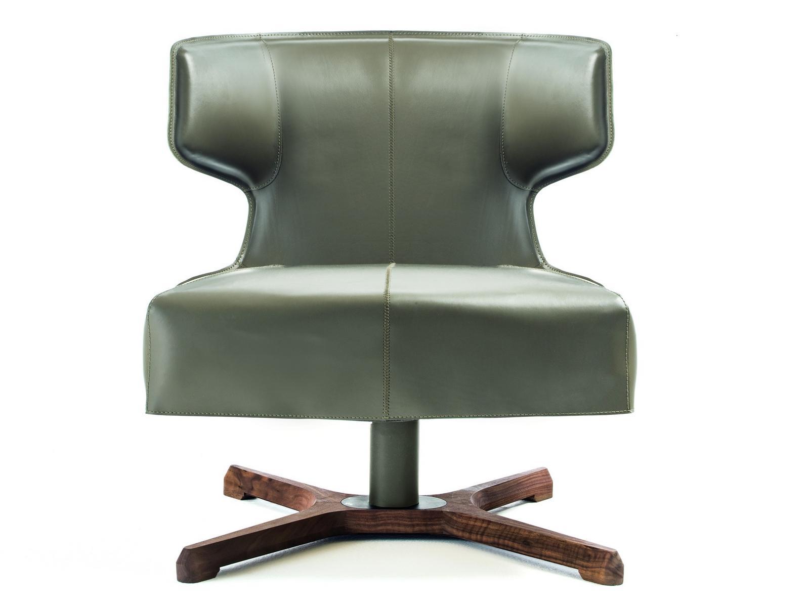 Swivel leather armchair with 4-spoke base | Argo by Frigerio