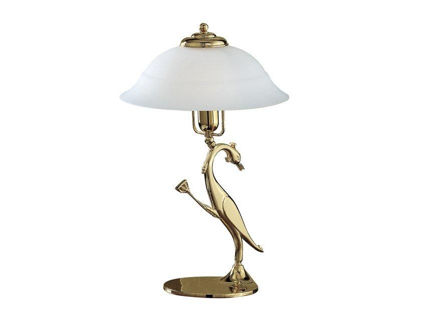 Gold plated table lamp with glass | Heron 1752/lg by Possoni Illuminazione