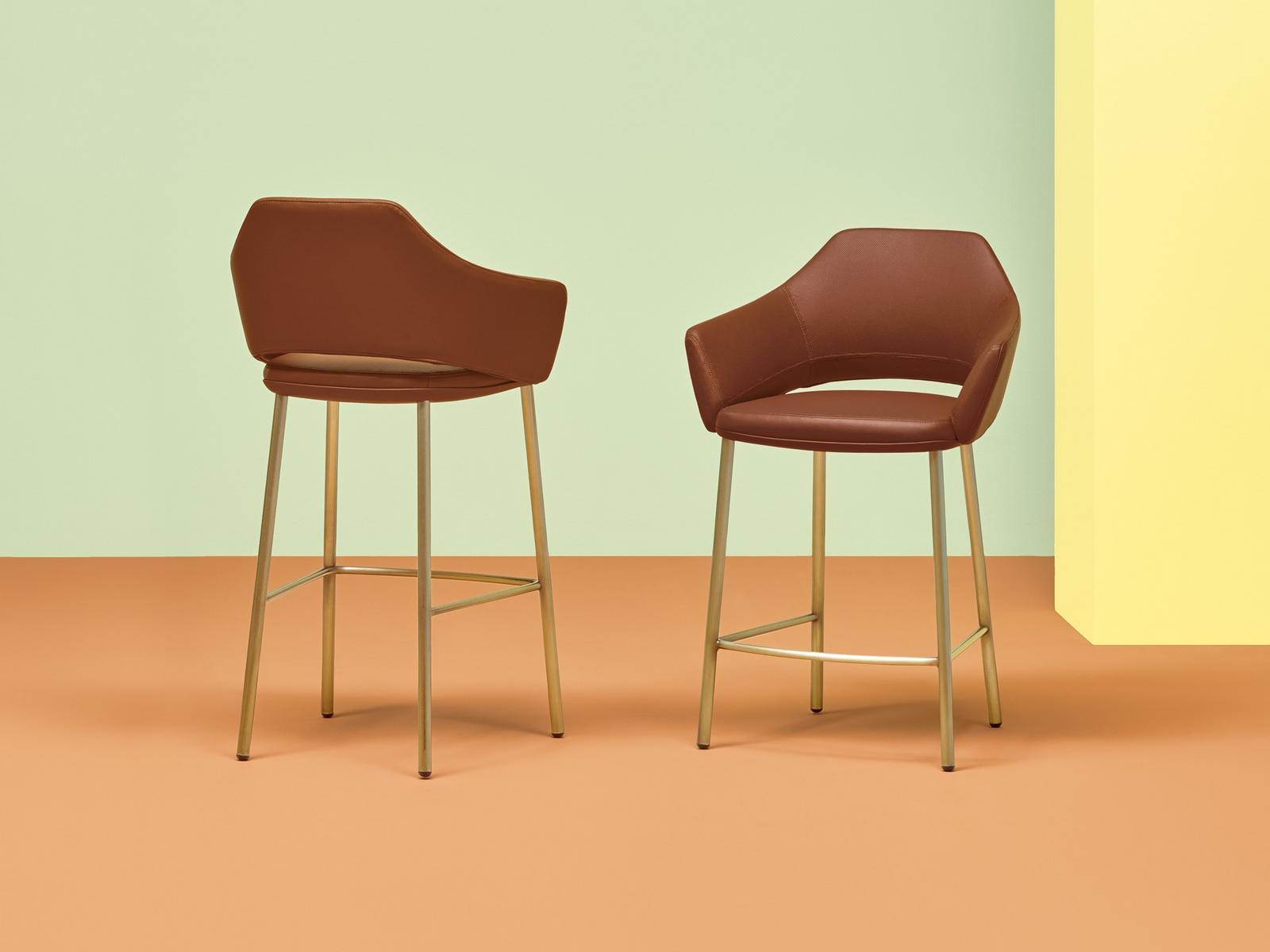 High leather stool with armrests with back | Vic 648 by Pedrali