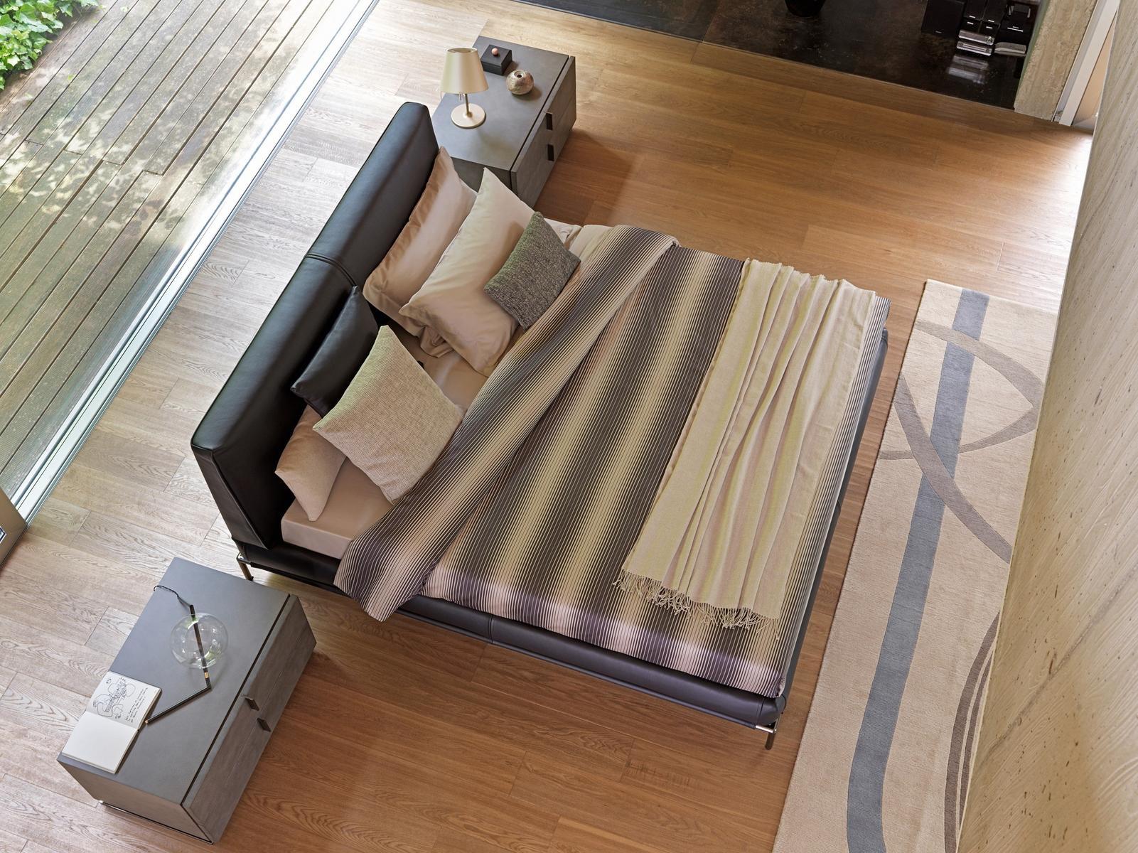 Upholstered fabric double bed with removable cover | Icon by Flou