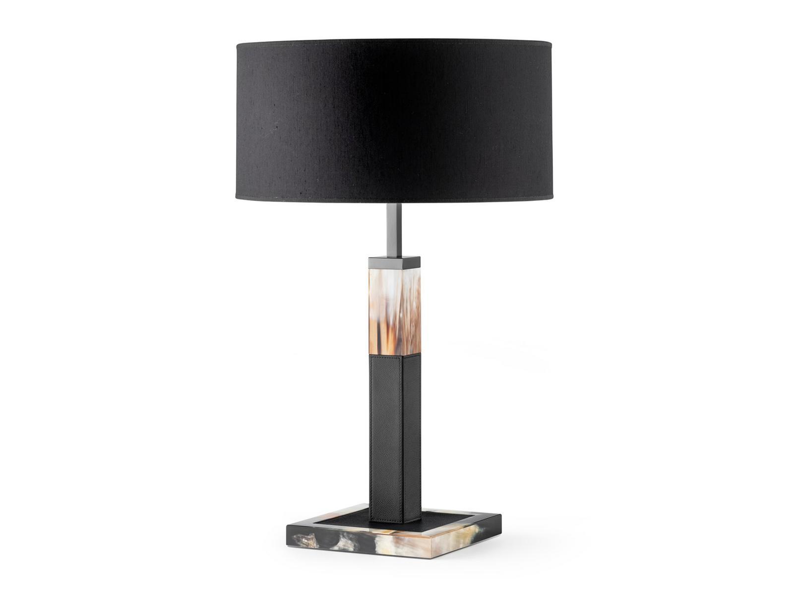 Leather table lamp with horn inserts | Alma 2312 by Arcahorn