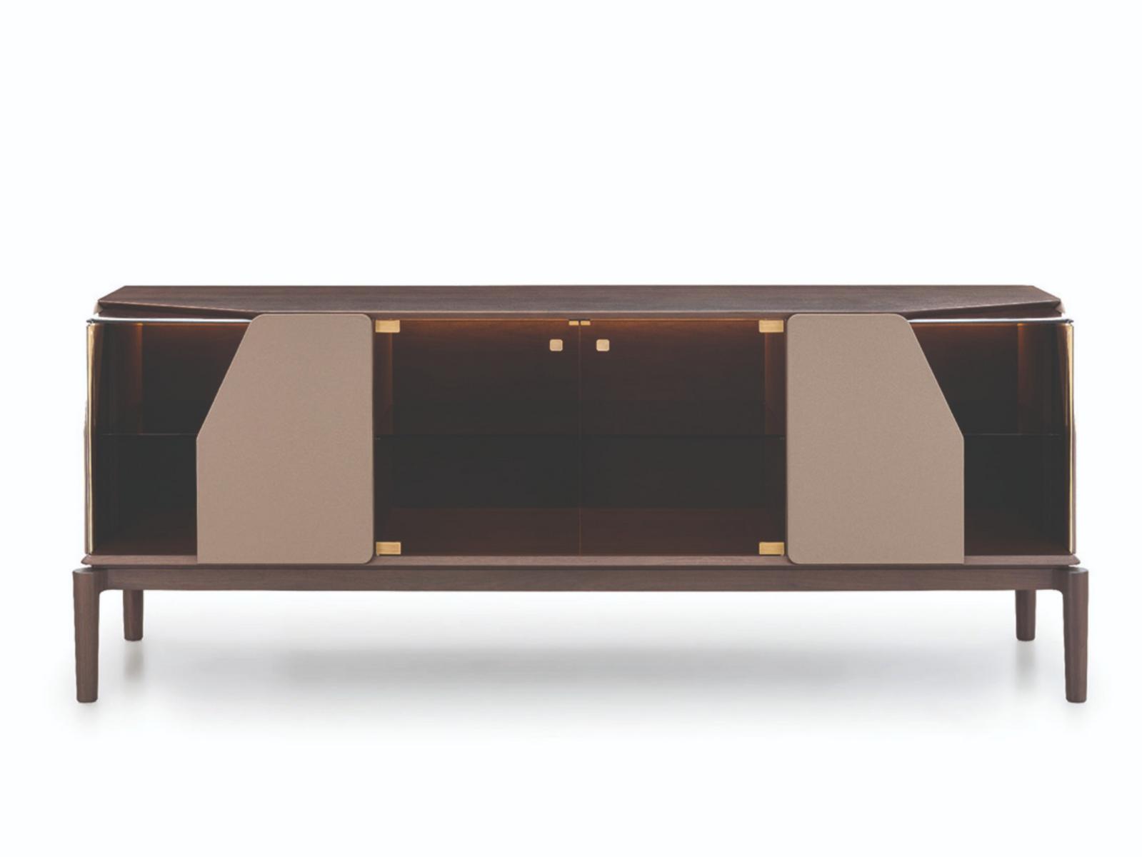 Wood and glass sideboard with doors with integrated lighting | Vine by Turri