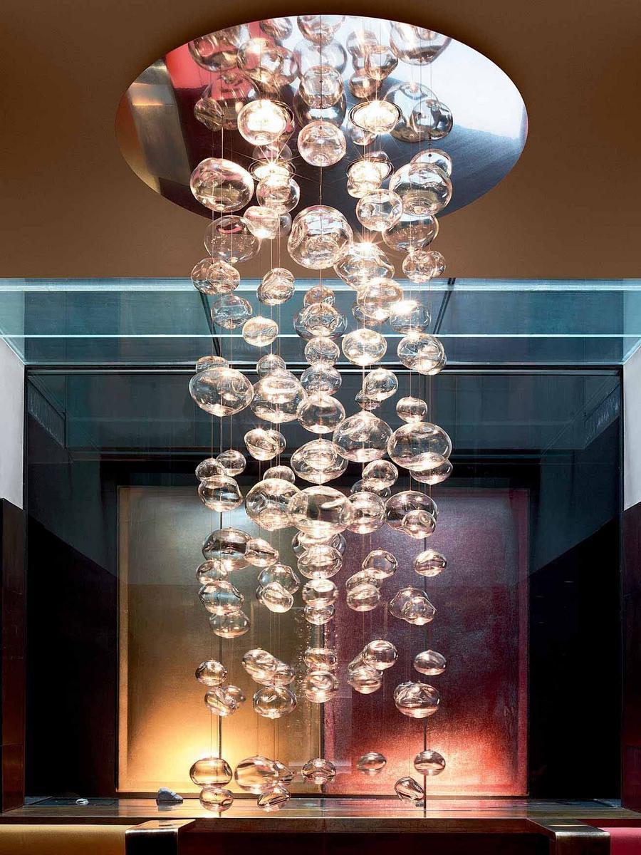 LED glass and steel ceiling lamp | Ether S150 by Leucos