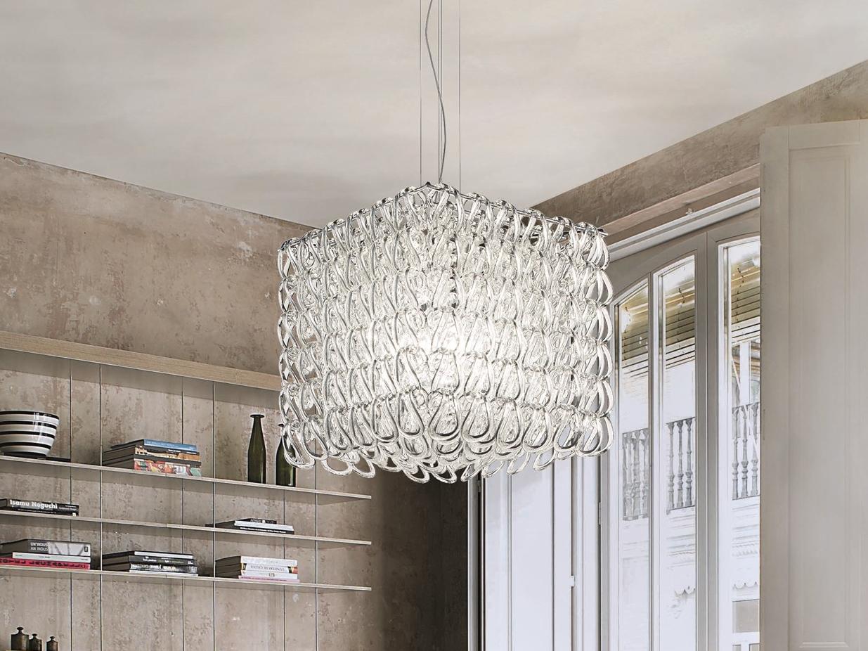 Contemporary style direct light halogen glass pendant lamp | Giogali Sp Cub by Vistosi