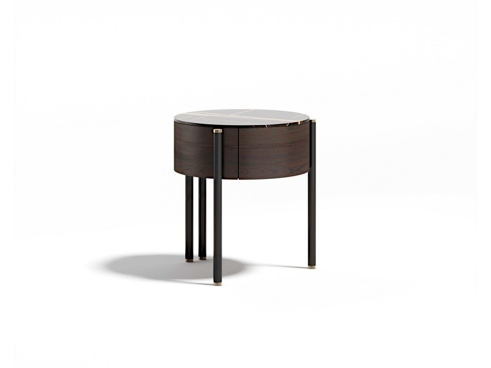 Round wooden and marble bedside table | Mayfair by Capital Collection