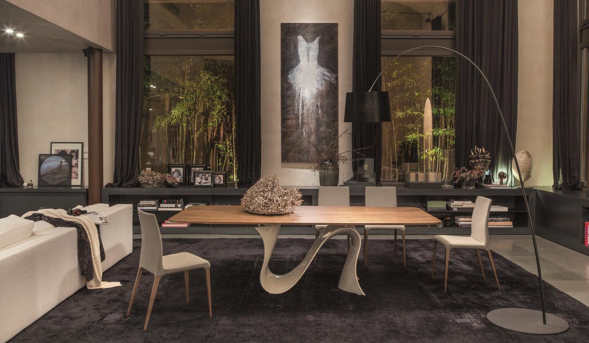 Rectangular walnut table with Baydur® base | Wave by Tonin Casa
