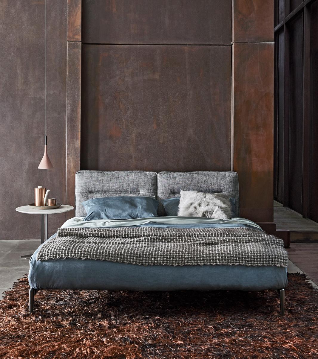 Fabric double bed with upholstered headboard | Adda by Flexform