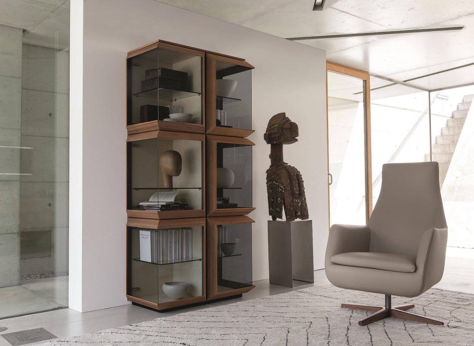 Sectional wood and glass bookcase | Kvadro by Porada