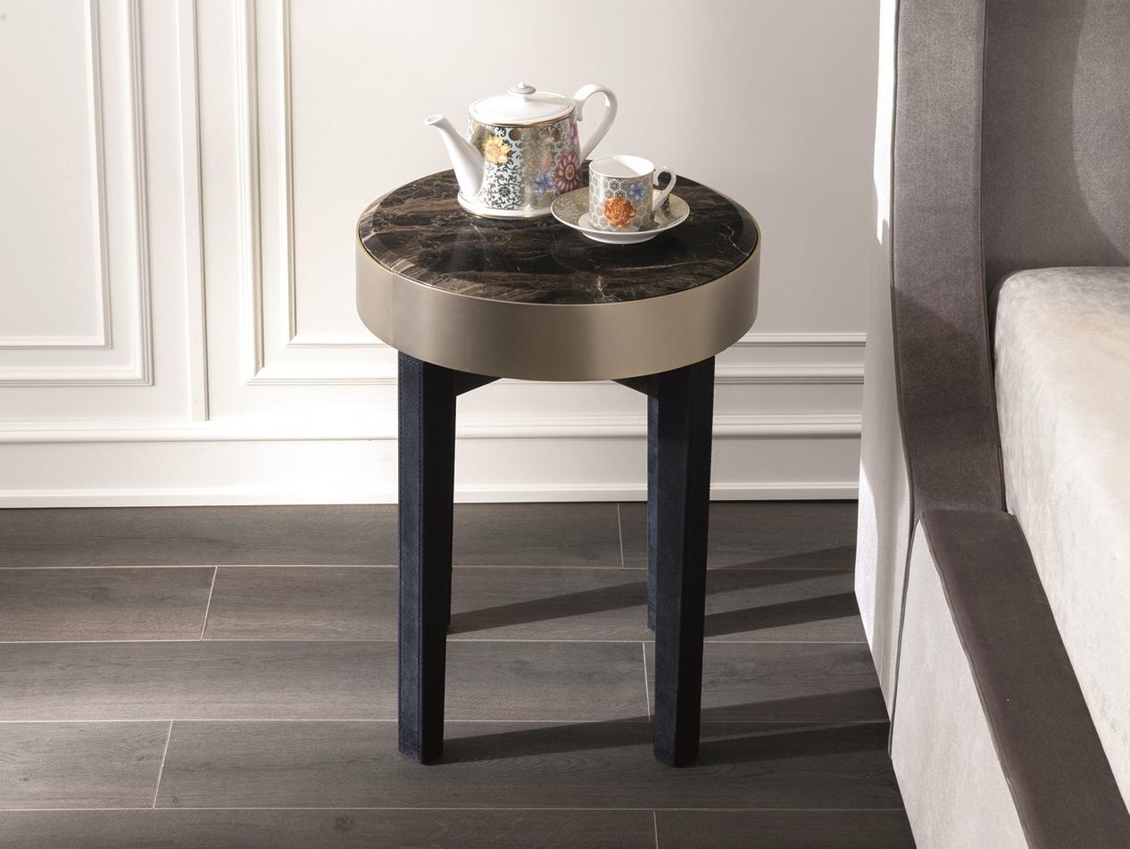 Rounded nabuk bedside table with drawers | Ring by Longhi
