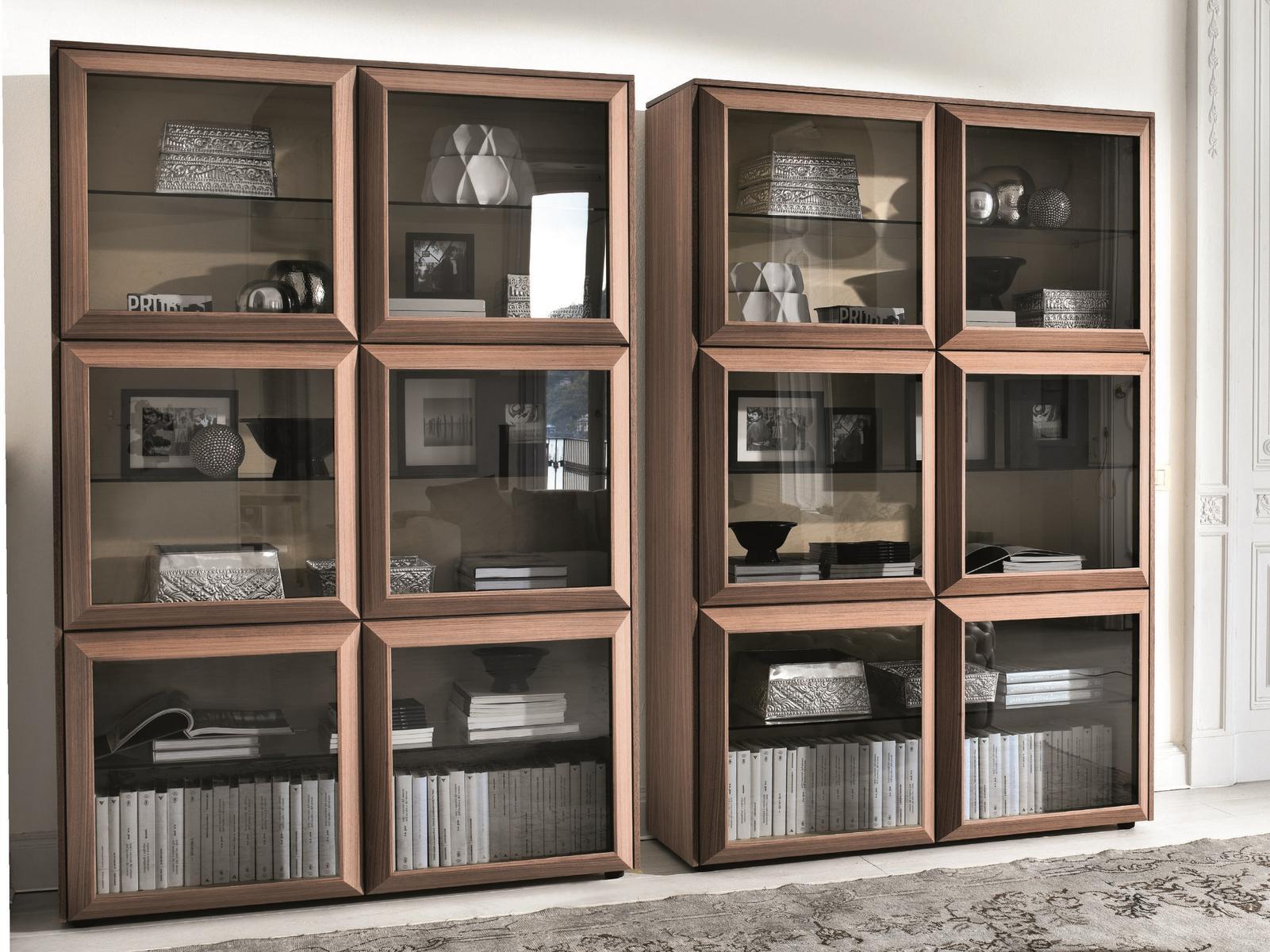 Sectional wood and glass bookcase | Kvadro by Porada