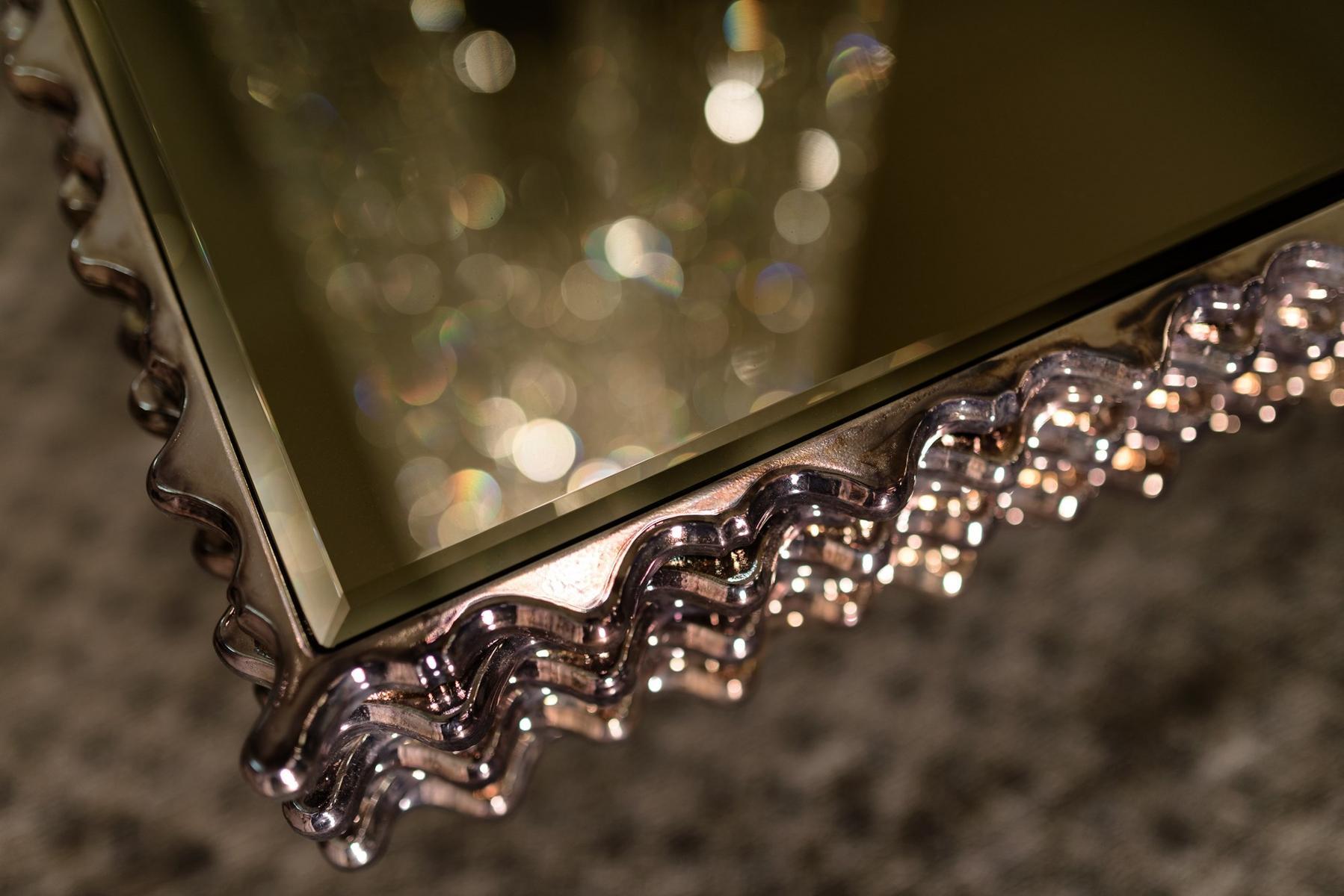 Mirrored glass and wooden high side table | Ola by Mantellassi 1926