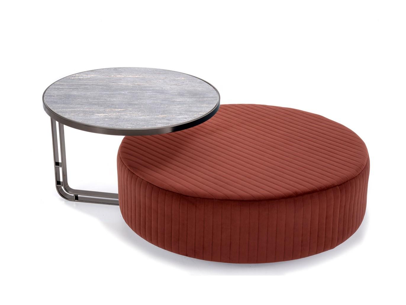 Upholstered round fabric pouf | Febe by Domingo salotti