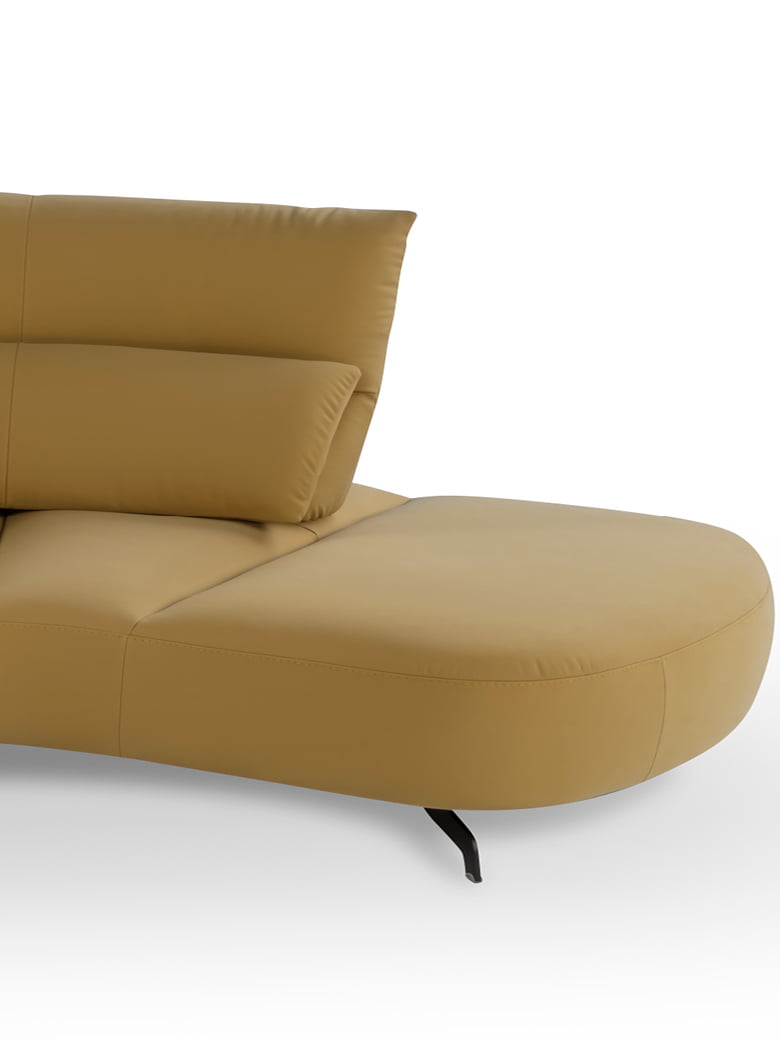 Contemporary sofa with adjustable backrests, extending seat depth for customizable comfort, quilted stitching, and optional metal feet finishes. | Mango by Calia Italia