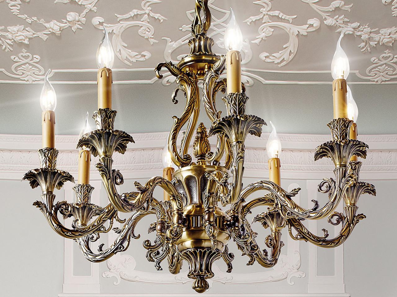 Antique Brass chandelier | Caesar 798/8 by Possoni Illuminazione