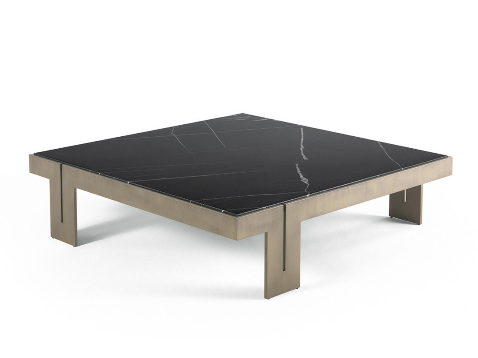 Low square Sahara Noir marble and metal coffee table | District Vii by Gianfranco Ferre Home