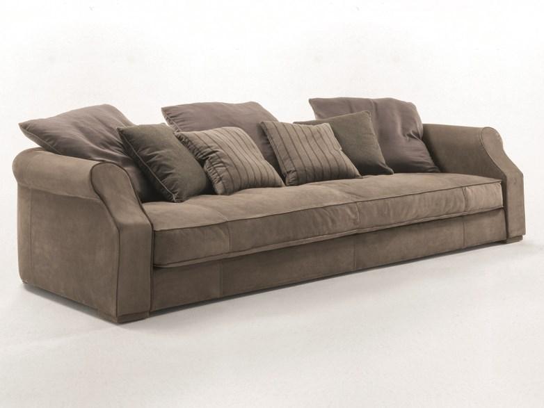 Sectional tanned leather sofa | Rubens Free Back Cushions by Longhi