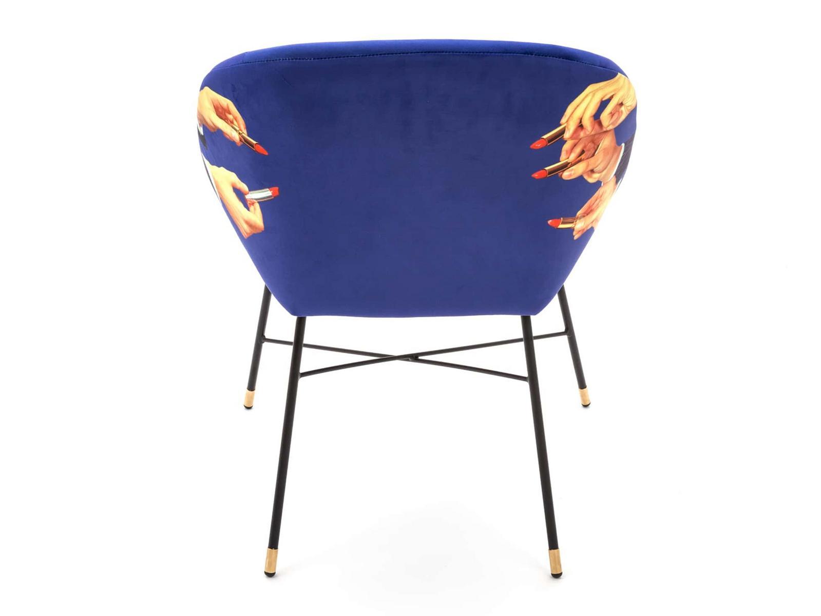 Upholstered fabric chair with armrests | Lipsticks by Seletti