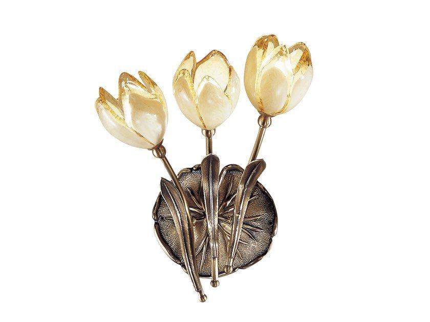 Polished antique Brass wall light with glass | Tulipani 319/a3 by Possoni Illuminazione