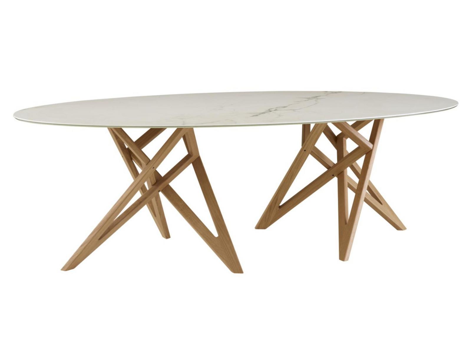 Oval dining table in porcelain stoneware marble effect | Ennéa by Ligne Roset