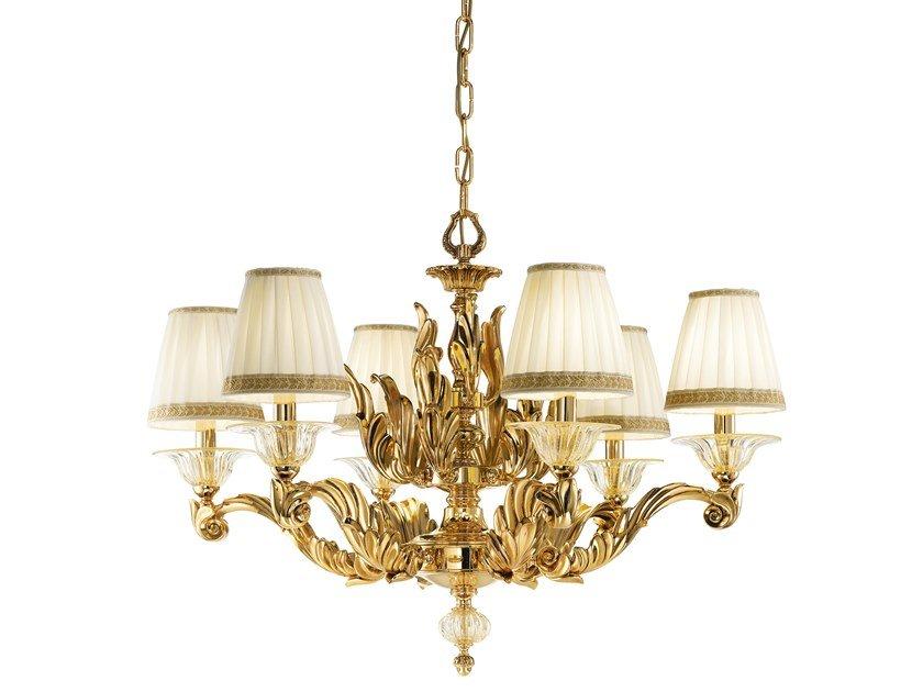 Aded gold plated chandelier with clear crystal and shades | Lucilla 550/6 by Possoni Illuminazione